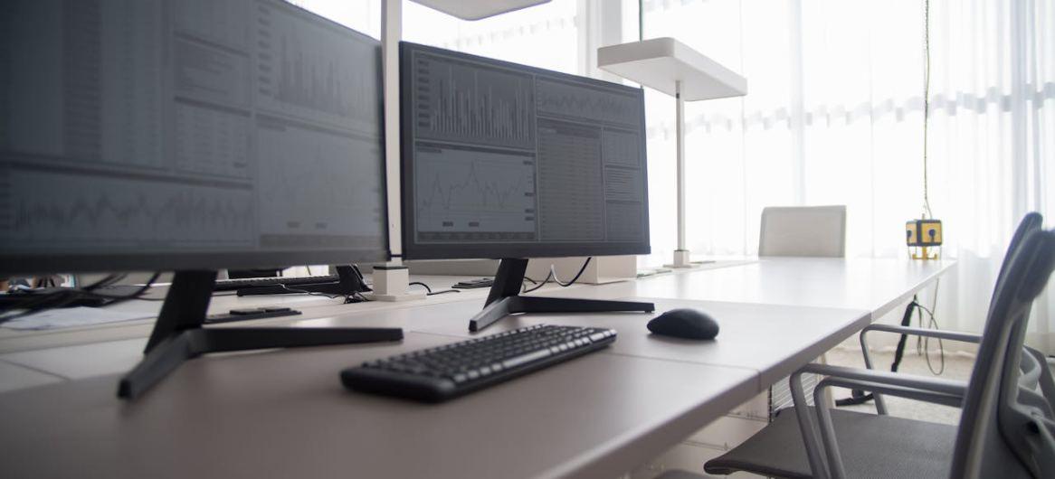 Digital marketing agency workspace with dual monitors