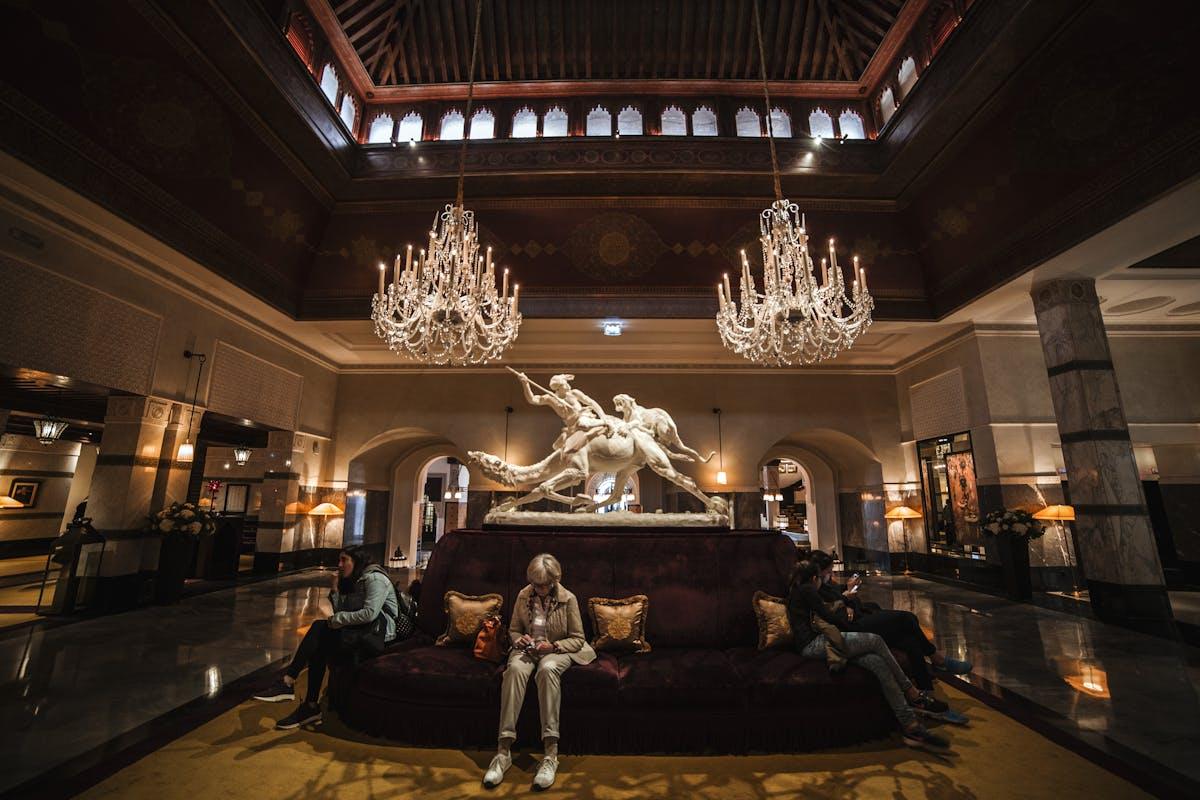 Spacious boutique hotel lobby interior