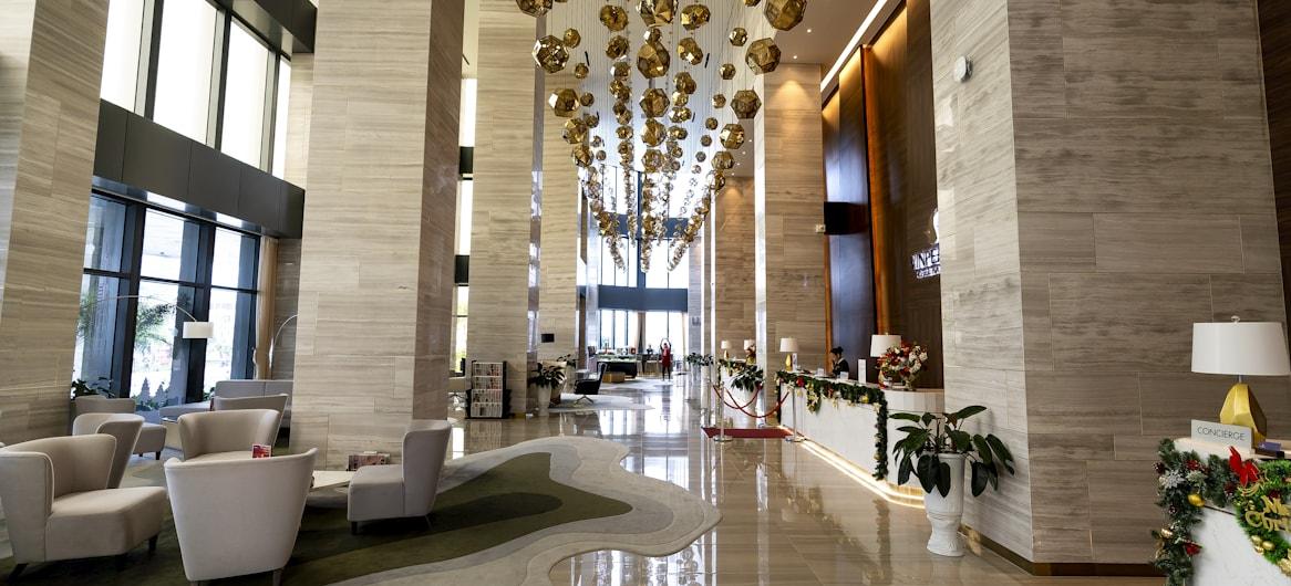 Hotel lobby with chandelier — hotel industry statistics 2026