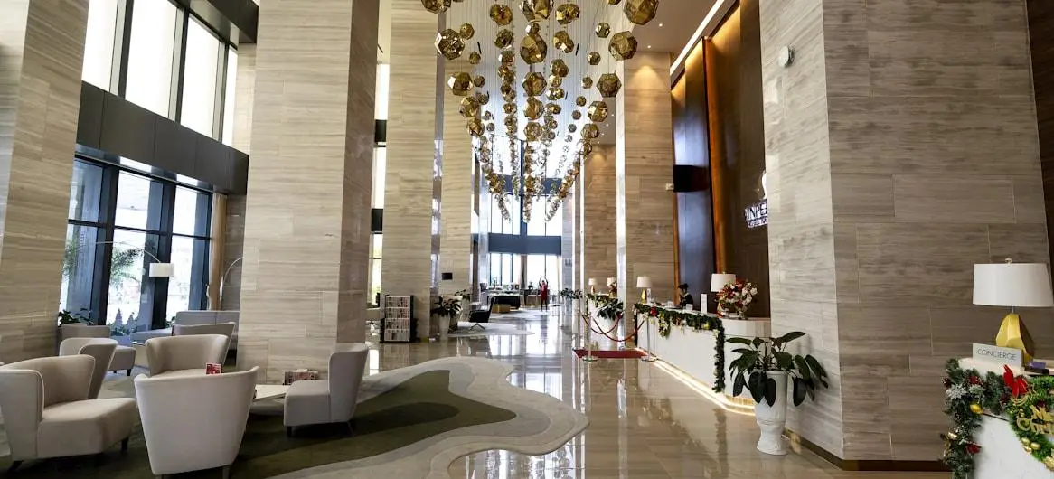 Hotel lobby with chandelier — hotel industry statistics 2026